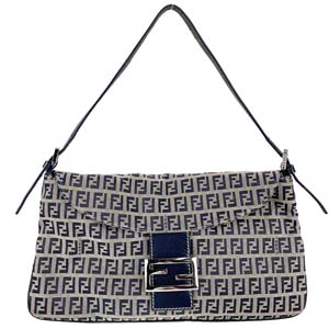 フェンディ マンマバゲット ズッキーノ キャンバス レザー ネイビー ショルダーバッグ