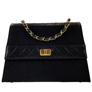 シャネル 2.55 マトラッセ コットン レザー 台形 ブラック ショルダーバッグ