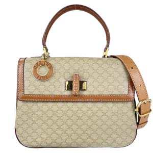 セリーヌ マカダム PVC レザー サークルロゴ ベージュ/ブラウン 2WAY ハンドバッグ