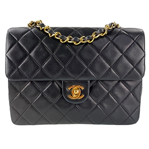 シャネル マトラッセ 20㎝ ラムスキン ブラック ショルダーバッグ