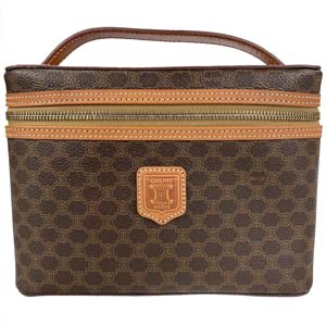 セリーヌ マカダム PVC レザー ブラウン バニティ ハンドバッグ