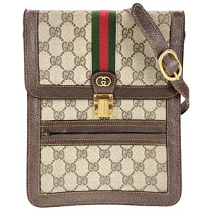 グッチ オールドグッチ シェリーライン PVC レザー ベージュ ブラウン ショルダーバッグ