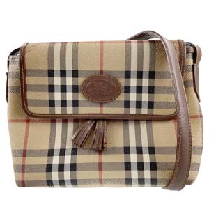 バーバリー ノバチェック PVC レザー ベージュ ブラウン ショルダーバッグ