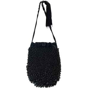 シャネル サテン ビーズ フリンジ ブラック ショルダーバッグ