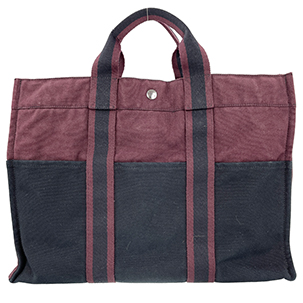 エルメス フールトゥ トートMM コットンキャンバス ブラウン ブラック トートバッグ