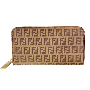 フェンディ ズッキーノ コーティング キャンバス ブラウン ラウンドファスナー 長財布