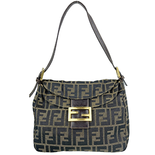 フェンディ マンマバゲット ズッカ キャンバス レザー ブラウン ショルダーバッグ