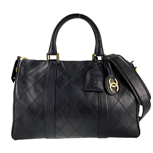 シャネル ビコローレ マトラッセ カーフスキン ブラック 2WAY ボストンバッグ