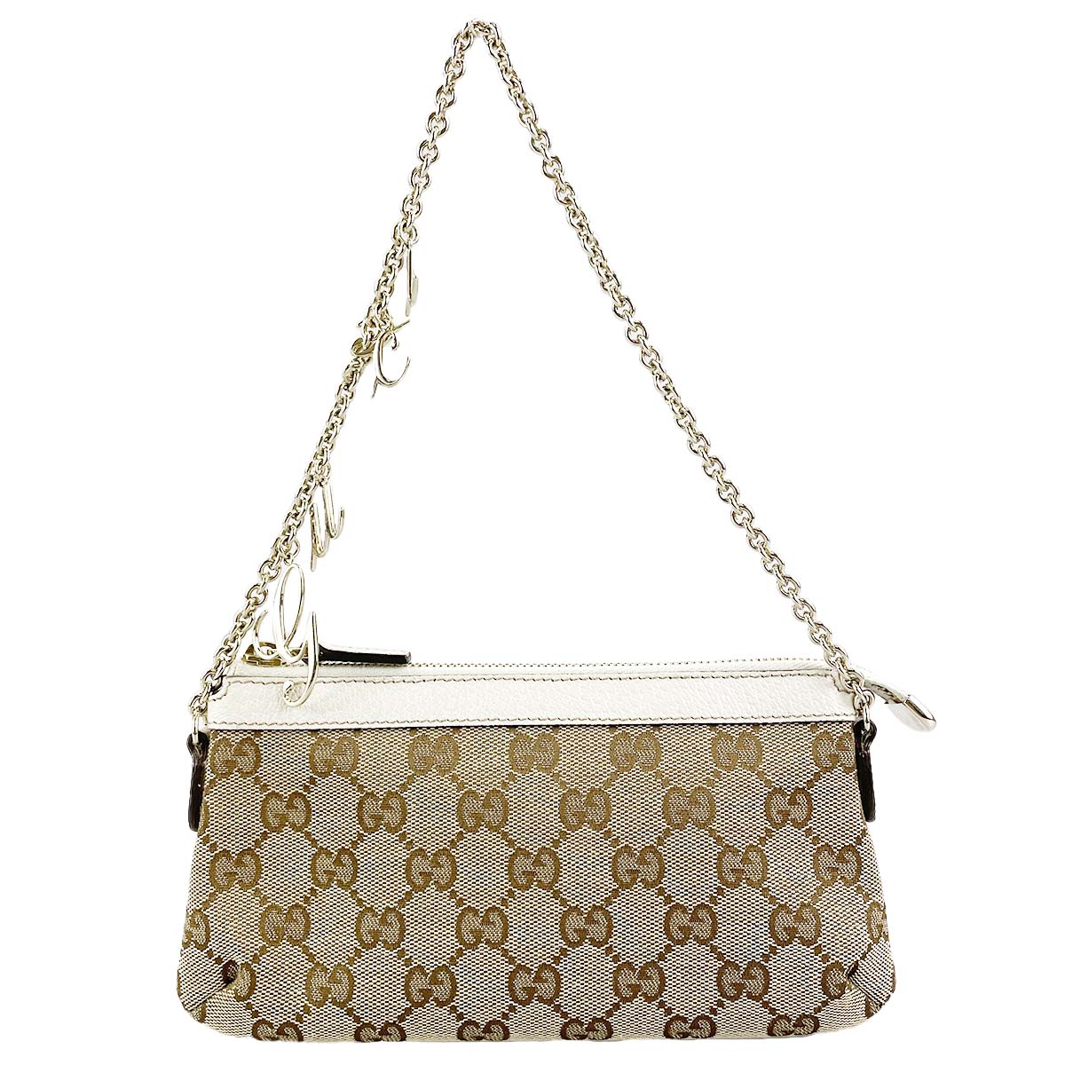 グッチ GGキャンバス キャンバス レザー ベージュ ホワイト アクセサリーポーチ