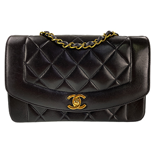 シャネル マトラッセ 22㎝ ダイアナフラップ ラムスキン ブラック ショルダーバッグ