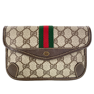 グッチ オールドグッチ シェリーライン PVC レザー ベージュ ブラウン ポーチ