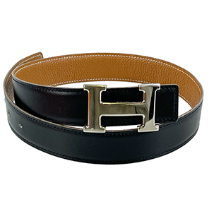 エルメス コンスタンス Hベルト レザー シルバー金具 ブラック リバーシブル ベルト