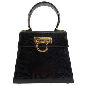 フェラガモ ガンチー二 リザード ブラック ハンドバッグ