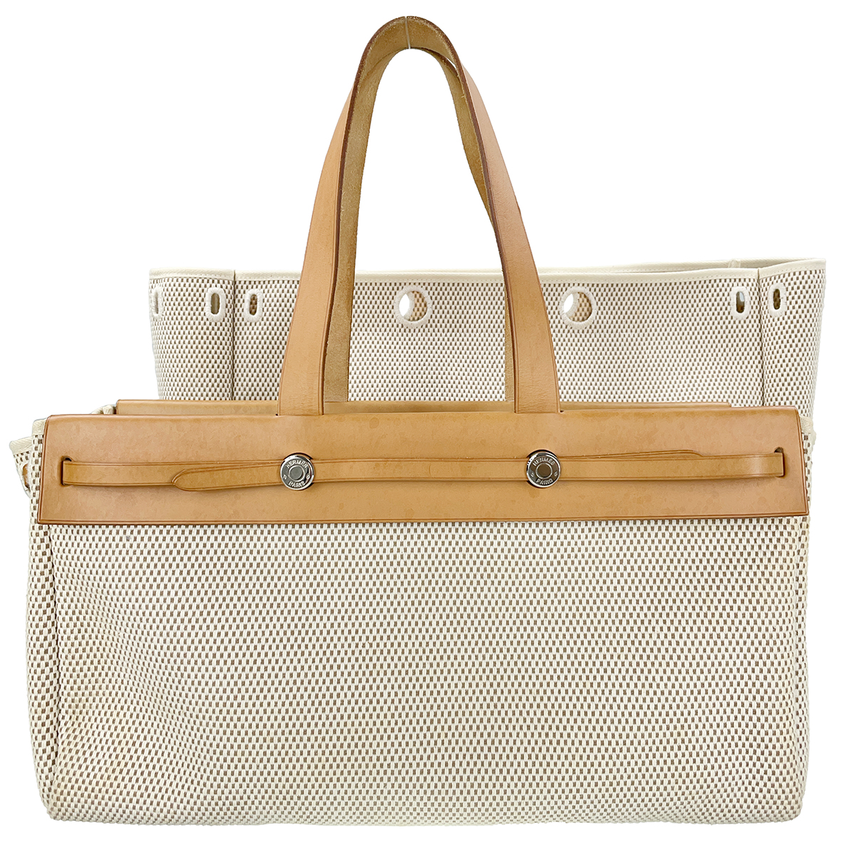 エルメス エールバッグ カバスGM トワルアッシュ レザー ベージュ キャメル トートバッグ