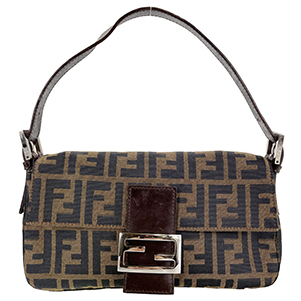 フェンディ マンマバゲット ズッカ キャンバス レザー ブラウン ショルダーバッグ