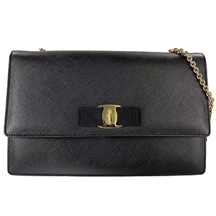 フェラガモ ヴァラ リボン レザー ブラック ショルダーバッグ