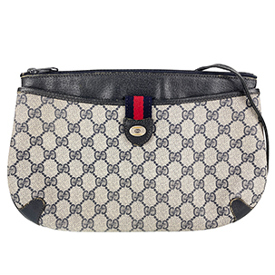 グッチ オールドグッチ シェリーライン PVC レザー グレー ネイビー ショルダーバッグ