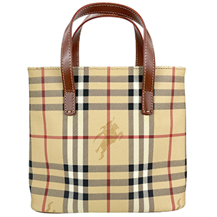 バーバリー ノバチェック PVC レザー ベージュ ブラウン ハンドバッグ