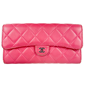 シャネル マトラッセ ラムスキン ピンク クラシック ロング フラップ ウォレット 財布
