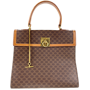 セリーヌ  マカダム ガンチーニ PVC レザー ブラウン ハンドバッグ