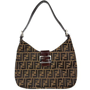 フェンディ マンマバゲット ズッカ キャンバス レザー ブラウン ショルダーバッグ