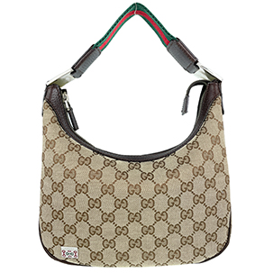 グッチ GGキャンバス シェリーライン キャンバス レザー ベージュ ブラウン ショルダーバッグ