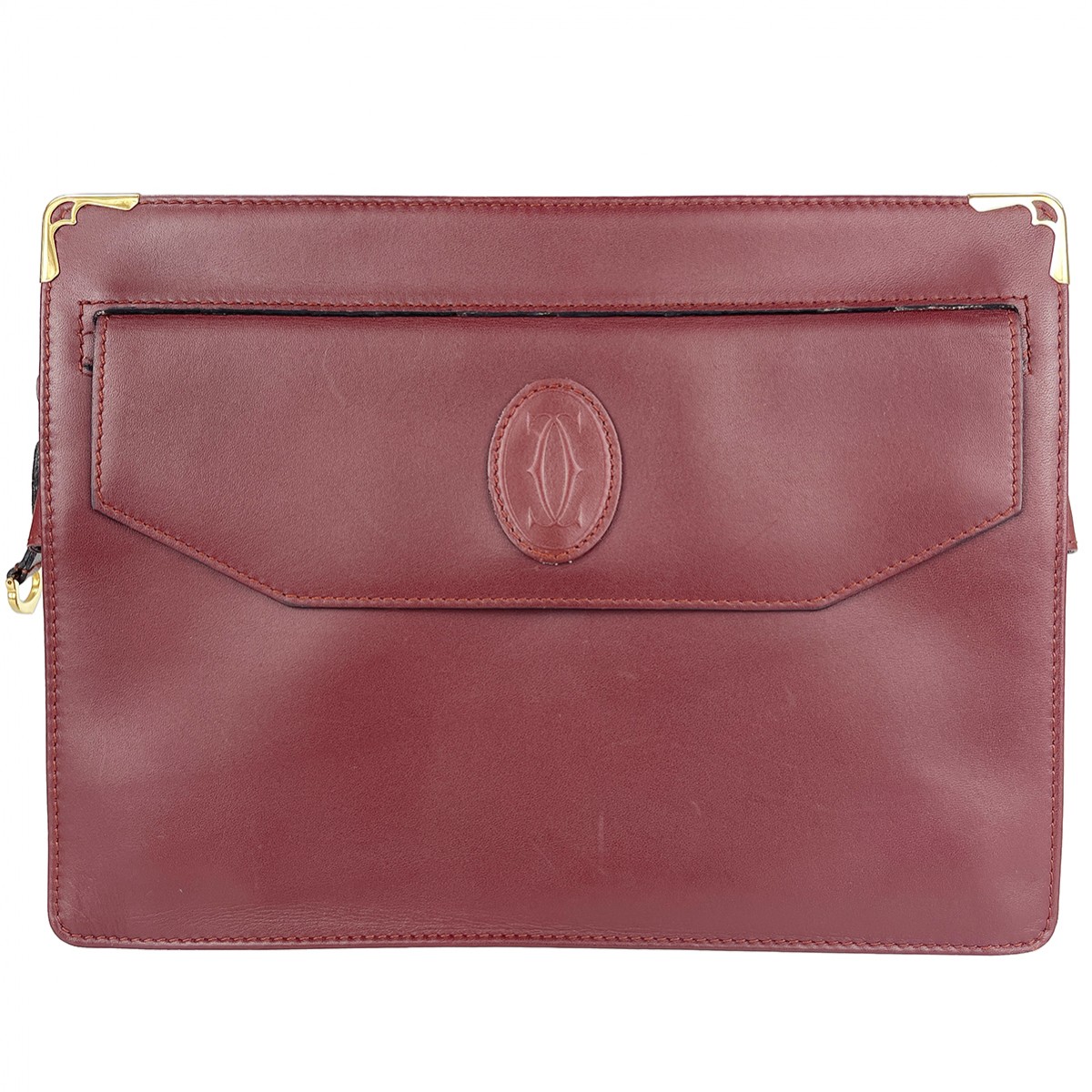 カルティエ マストライン レザー ボルドー クラッチバッグ