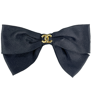 シャネル CCロゴ シルク ブラック リボン バレッタ