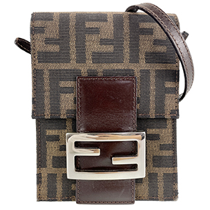 フェンディ ズッカ キャンバス レザー ブラウン ショルダーバッグ