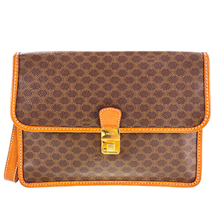 セリーヌ マカダム PVC レザー ブラウン クラッチバッグ