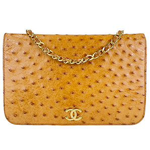 シャネル オーストリッチ キャメル ショルダーバッグ