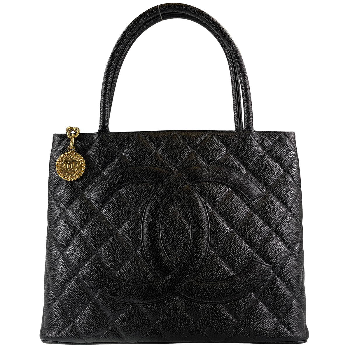 シャネル 復刻トート マトラッセ キャビアスキン ゴールド金具 ブラック トートバッグ