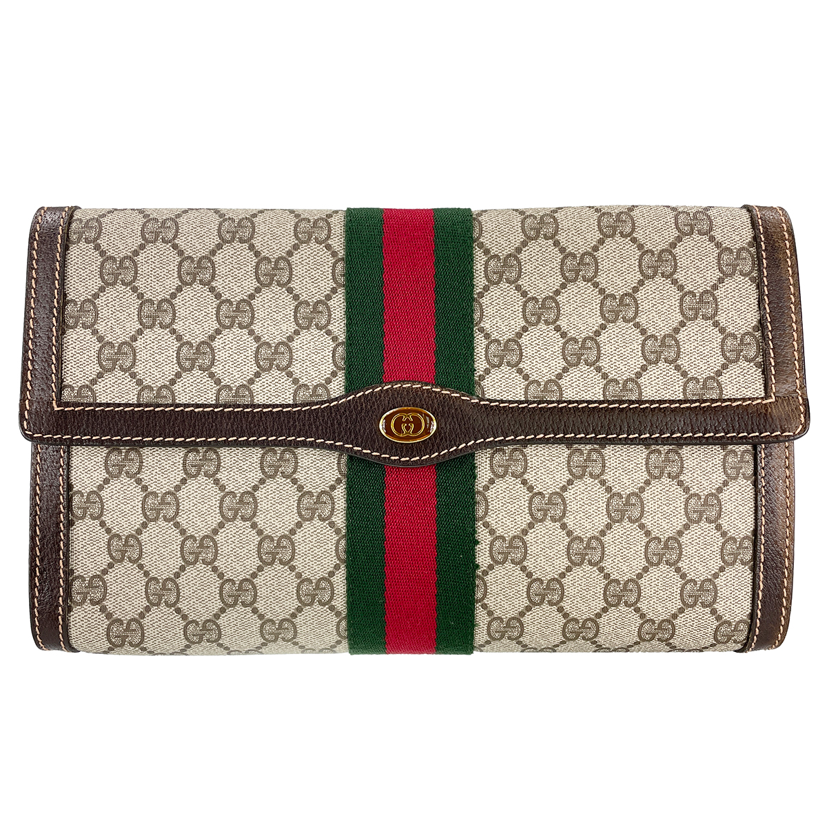 グッチ オールドグッチ シェリーライン PVC レザー ベージュ ブラウン セカンドバッグ