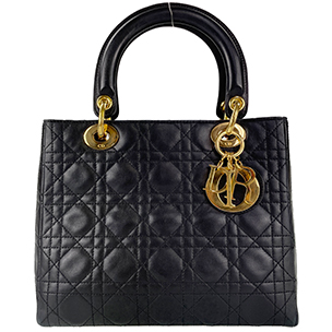 ディオール レディディオール カナージュ ミディアム ラムスキン ブラック ハンドバッグ