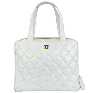シャネル ワイルドステッチ カーフスキン ホワイト ハンドバッグ