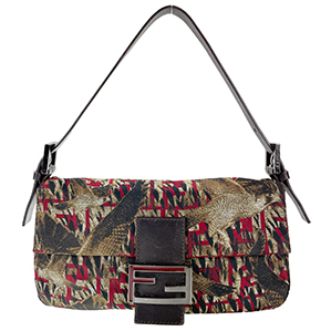 フェンディ マンマバゲット ズッカ バード キャンバス レザー ブラウン ショルダーバッグ