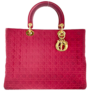 ディオール レディディオール カナージュ ラージ ナイロン レザー レッド ハンドバッグ