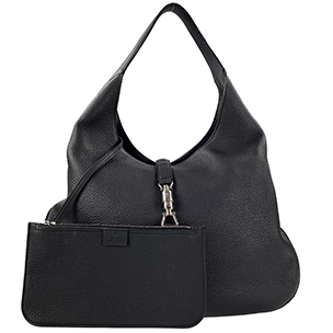 グッチ ジャッキー レザー ブラック ホーボー ショルダーバッグ