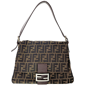 フェンディ マンマバゲット ズッカ キャンバス レザー ブラウン ショルダーバッグ
