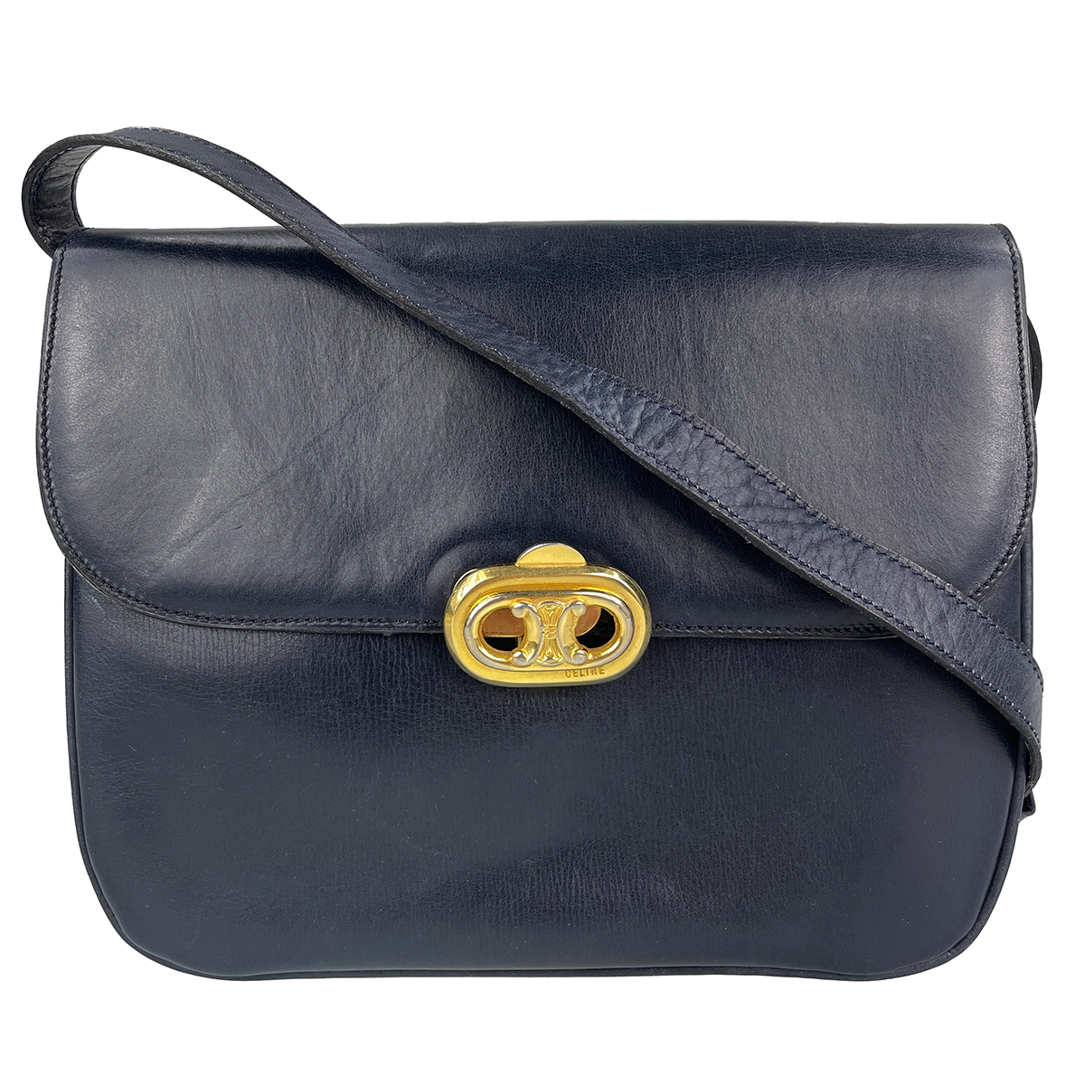 セリーヌ ブラゾン レザー ダークネイビー ショルダーバッグ