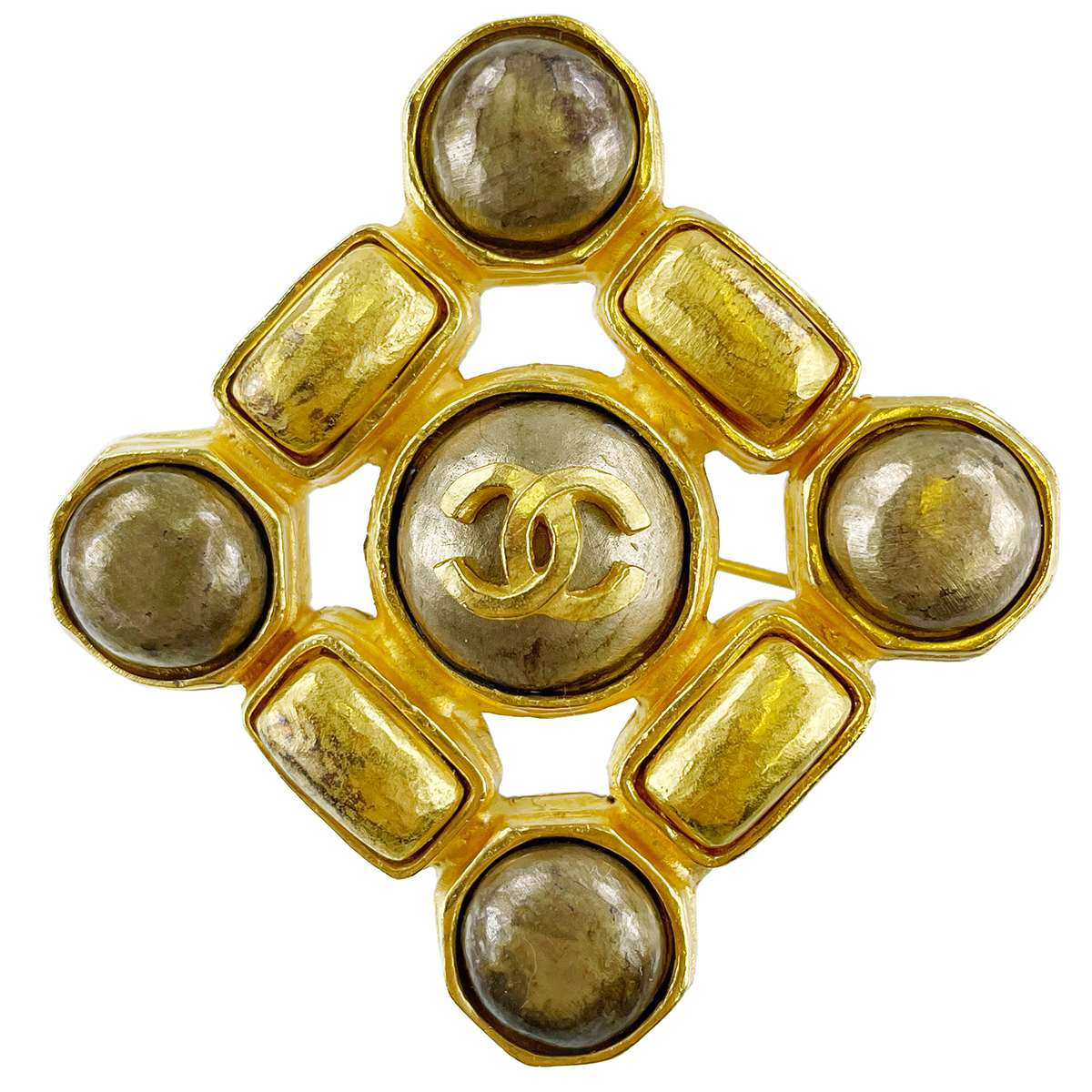 シャネル CCロゴ ゴールドメッキ カラーストーン ゴールド 菱形 ブローチ