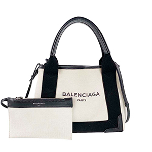 バレンシアガ ネイビー カバス S コットンキャンバス レザー オフホワイト トートバッグ