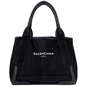 バレンシアガ ネイビー カバス S コットンキャンバス レザー ブラック トートバッグ