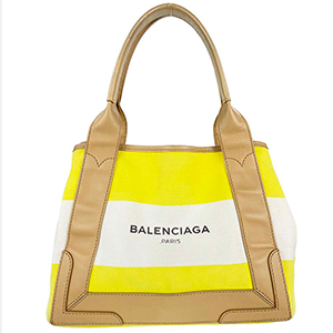 バレンシアガ ネイビー カバス S コットンキャンバス レザー イエロー ホワイト トートバッグ