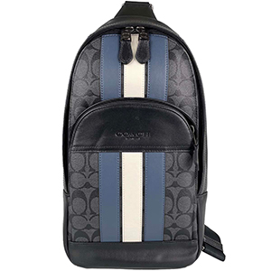 コーチ シグネチャー PVC レザー グレー ブラック ワン ショルダーバッグ