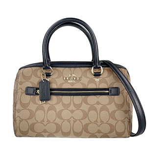 コーチ シグネチャー PVC レザー ベージュ ブラック 2WAY ハンドバッグ