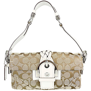 コーチ シグネチャー キャンバス レザー ベージュ ホワイト ショルダーバッグ