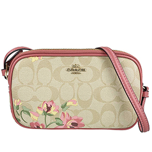 コーチ シグネチャー 花柄 PVC レザー ベージュ ピンク ショルダーバッグ