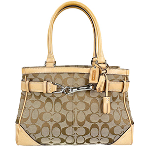 コーチ シグネチャー キャンバス レザー ベージュ ハンドバッグ
