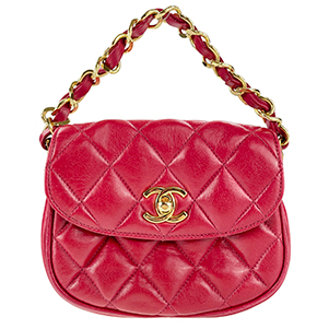 シャネル ミニミニマトラッセ ラムスキン レッド チェーン ハンドバッグ